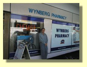 Nielen outside Wynberg Pharmacy, January 2001 - photo by David Robinson